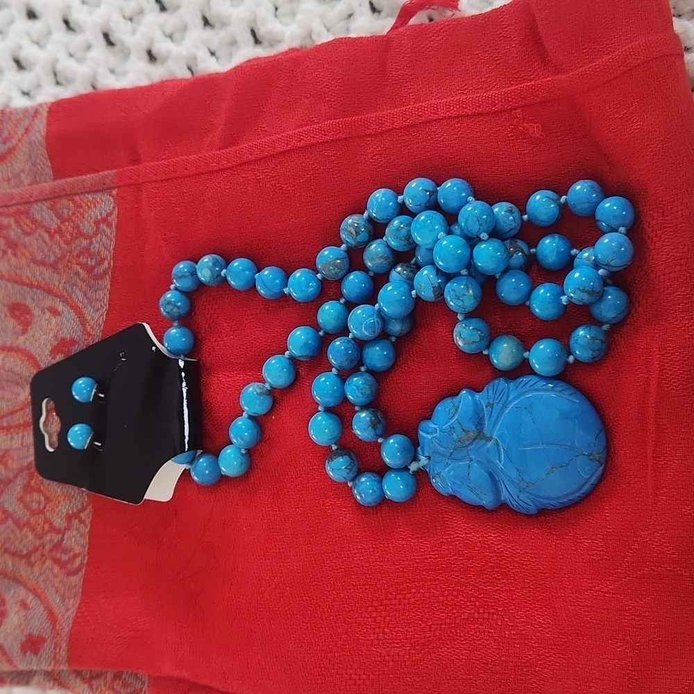 Vintage Chinese power, gourd necklace Turquoise hand carved - sided gourd, beads